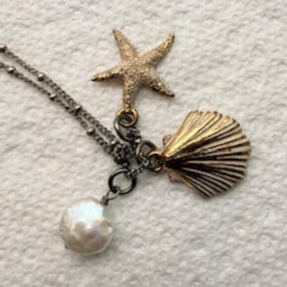 Brighton Nautical Charm Necklace Starfish Seashell Pearl Pendant Silver Tone - Picture 3 of 6